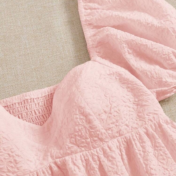 Shein Smocked Puff Sleeve Peplum Top - Light Pink - Picture 2 of 12